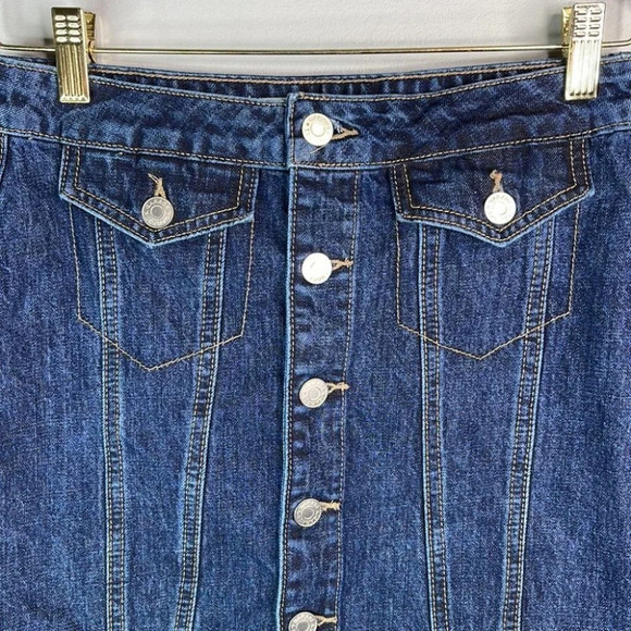 GARAGE Button Front Jean Skirt Blue Dark Wash Denim Mini Pockets Y2K Vibe S - Picture 3 of 9